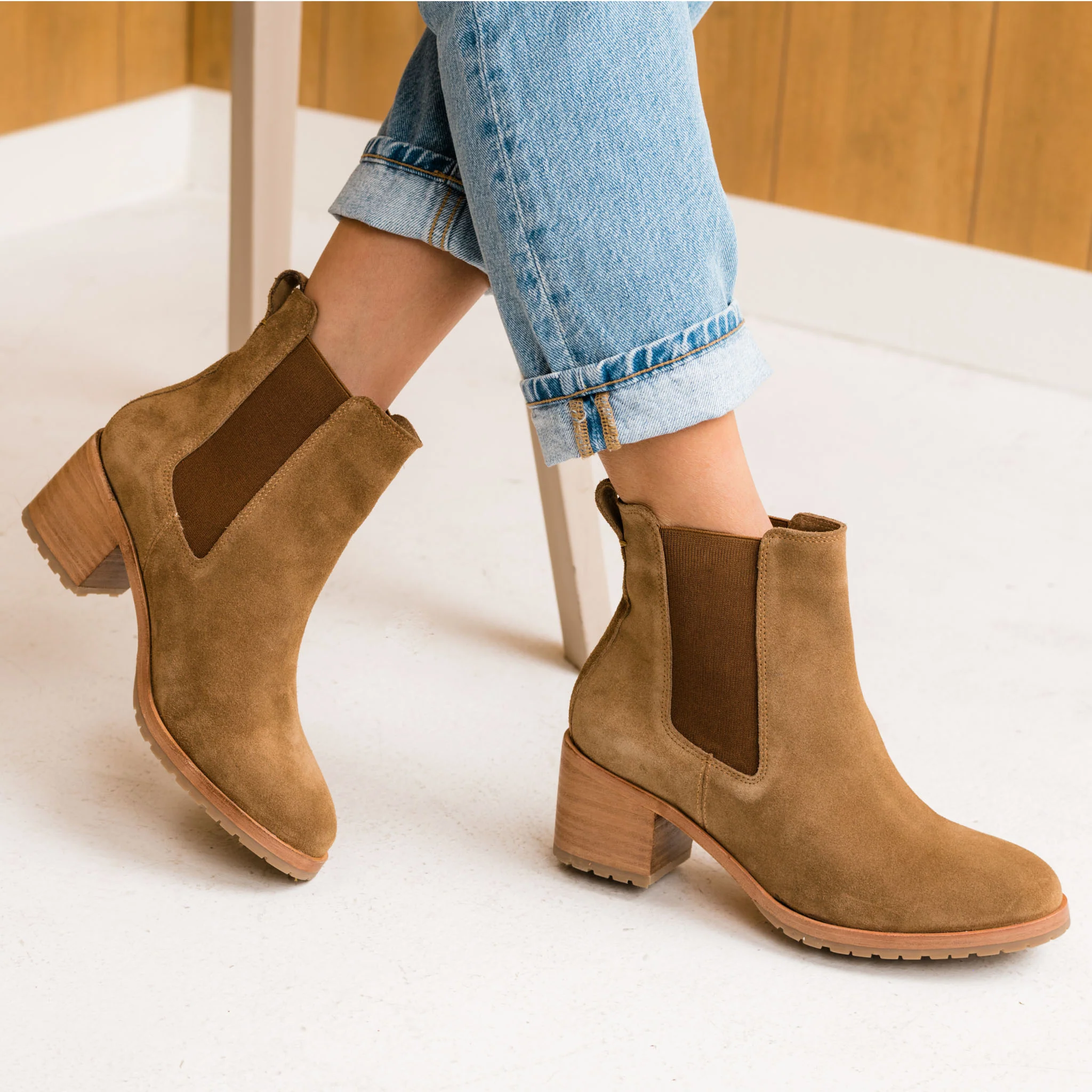 Ana Go-To Heeled Chelsea Boot Taupe Suede - Image 11