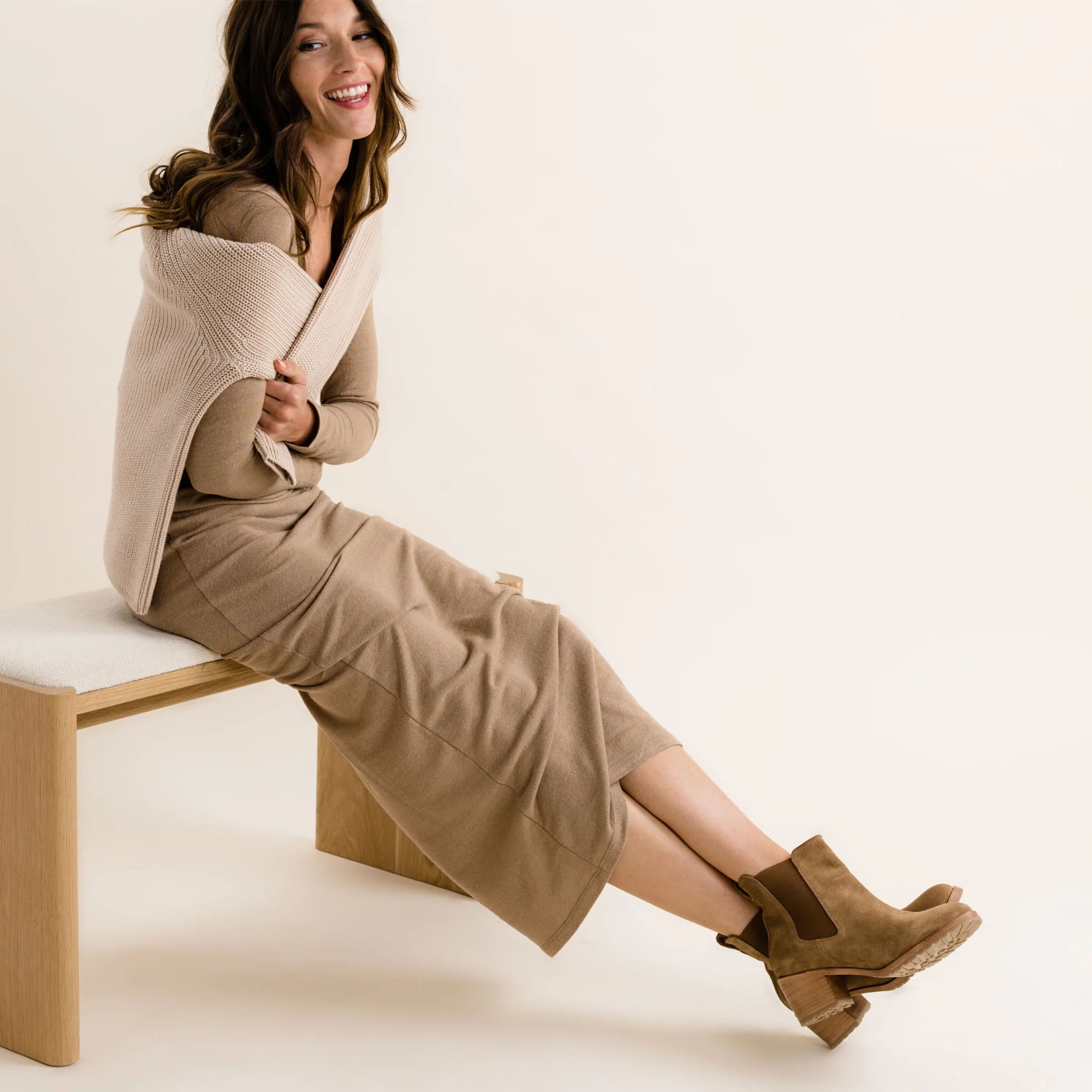 Ana Go-To Heeled Chelsea Boot Taupe Suede - Image 13