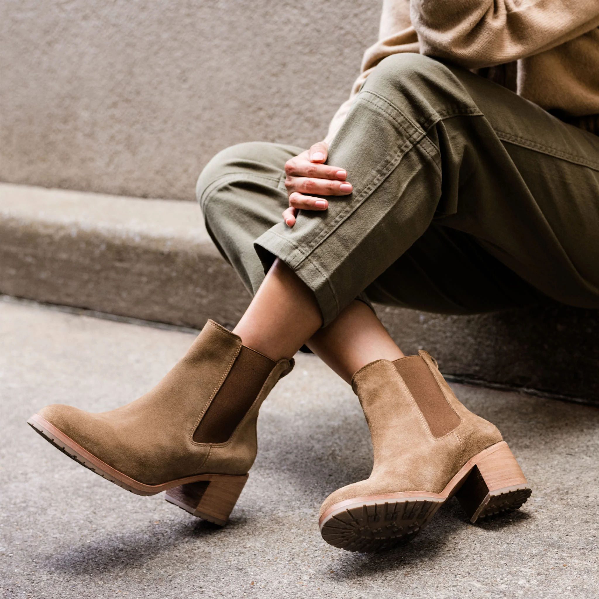 Ana Go-To Heeled Chelsea Boot Taupe Suede - Image 9